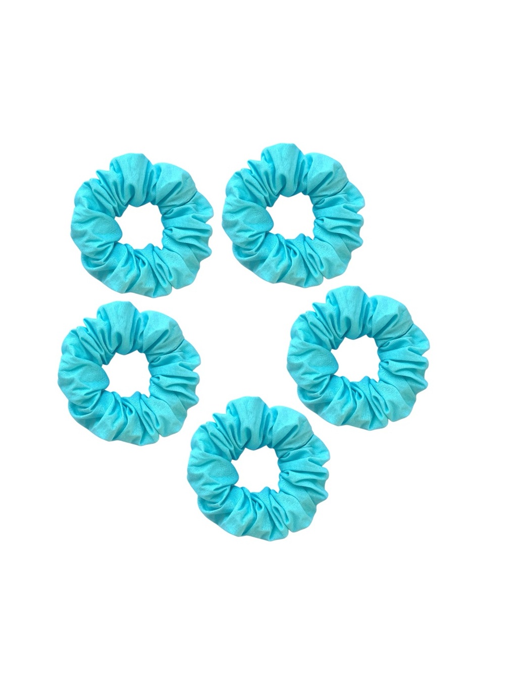 Bright Teal Hair Scrunchie Set. 5 Soft cotton hair ties. - Picture 4 of 8